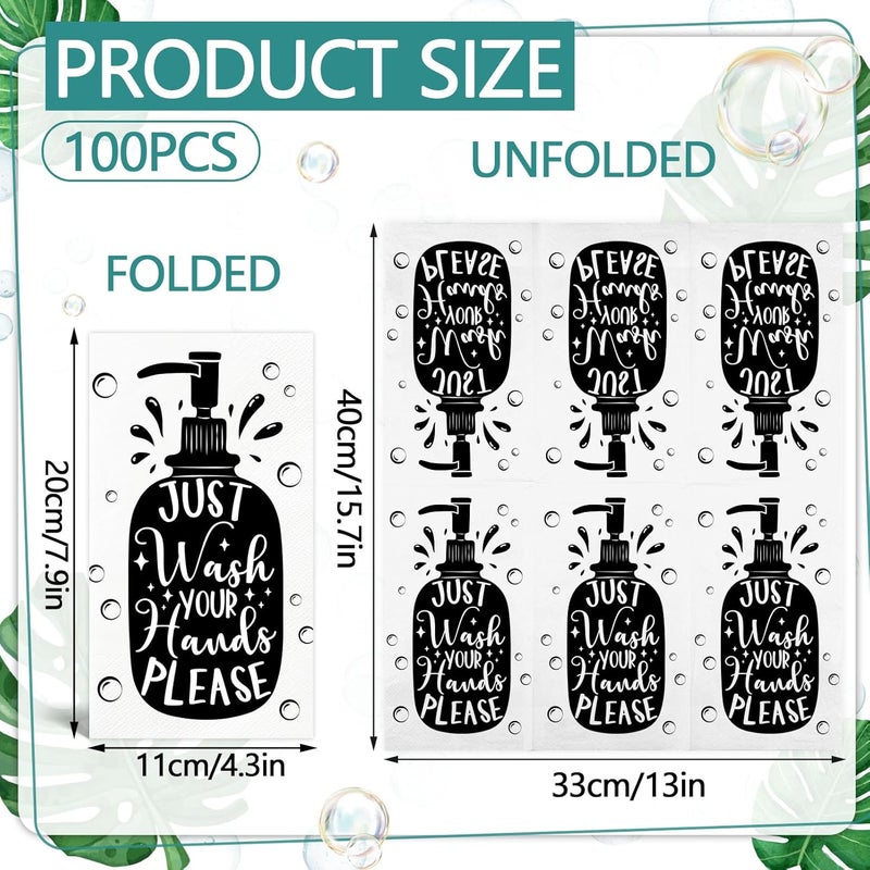 IANFEPH 100PCS Disposable Hand Towels for Bathroom Paper Towels for Guests 3 Ply Just Wash Your Hands Please Bathroom Napkins for Powder Room Wedding Birthday Anniversary Baby Shower, Black - Image 2
